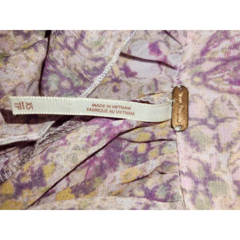 Free People Lavender Floral Tiered Boho Maxi Dress Long Sleeve Ruffle Neck XS - Picture 9 of 12